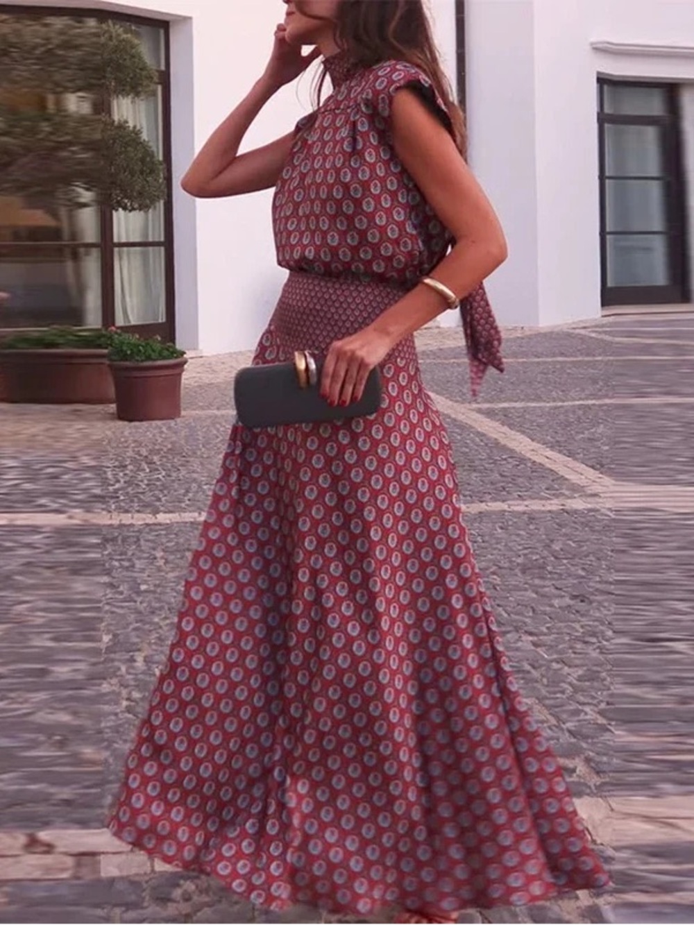 Bohemian Printed Maxi Dress (2 pieces) in Dusty Rose